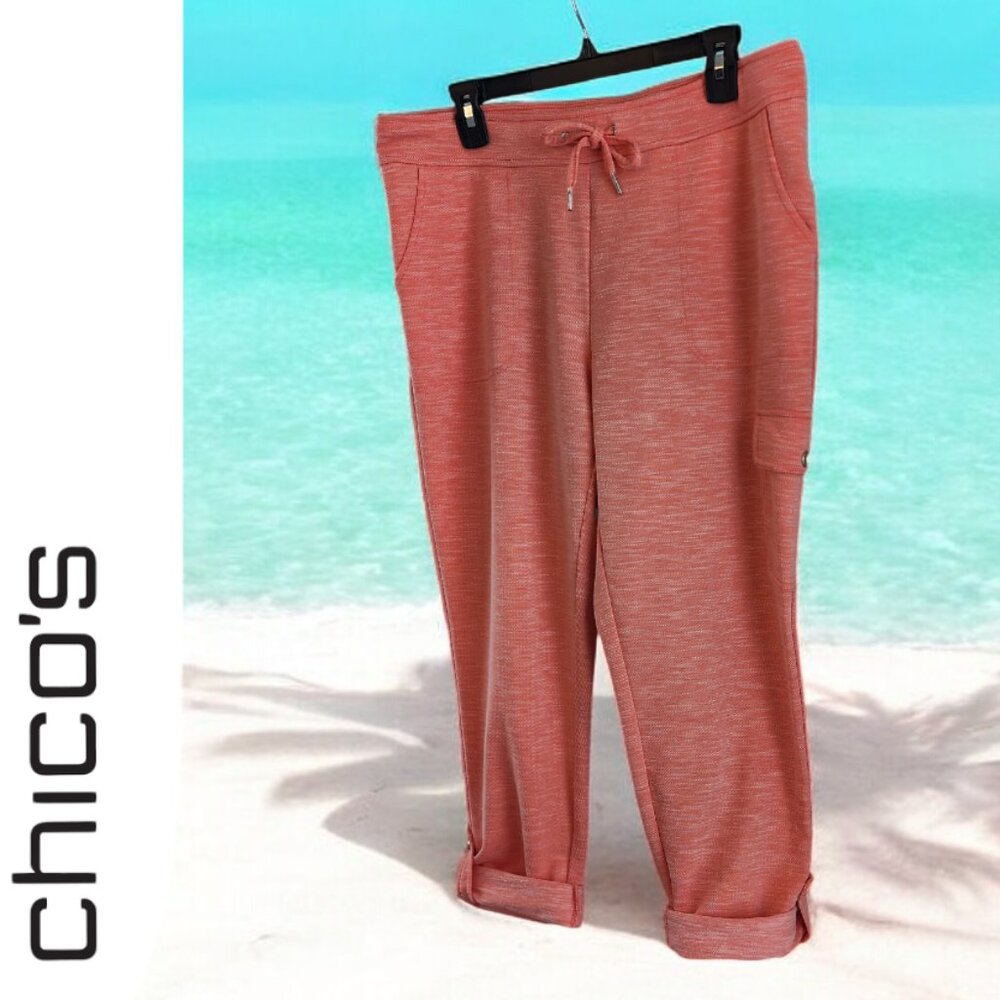 Chico's Knit Pants + Capris Peach Coral Adjustable M Chico's Size 2
